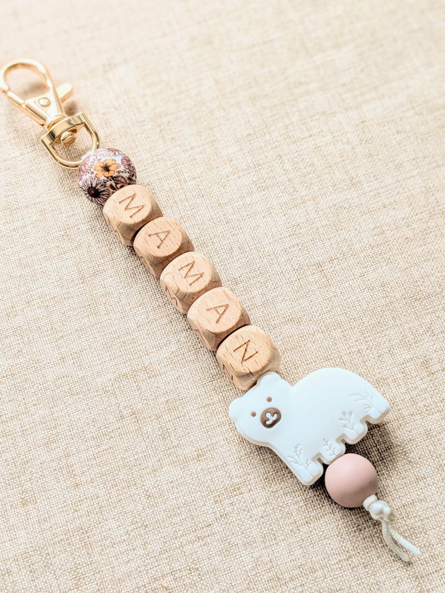 Porte-clé maman ours polaire/fleuris
