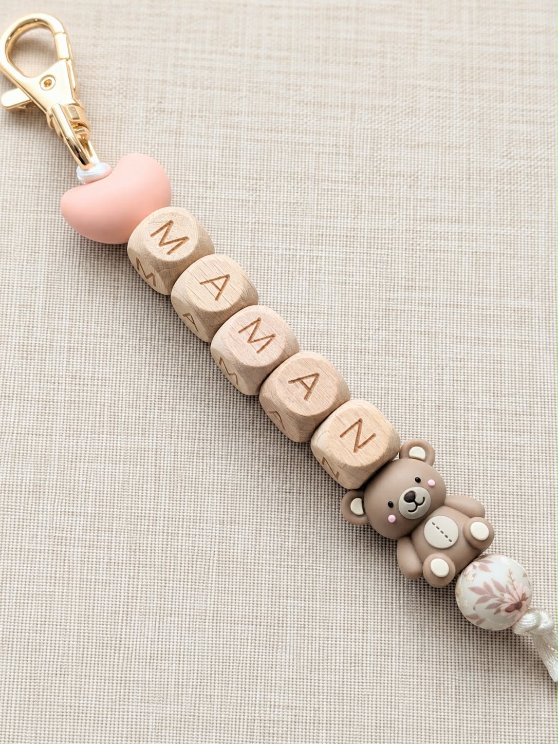 Porte-clé maman ours brun/fleurs doux