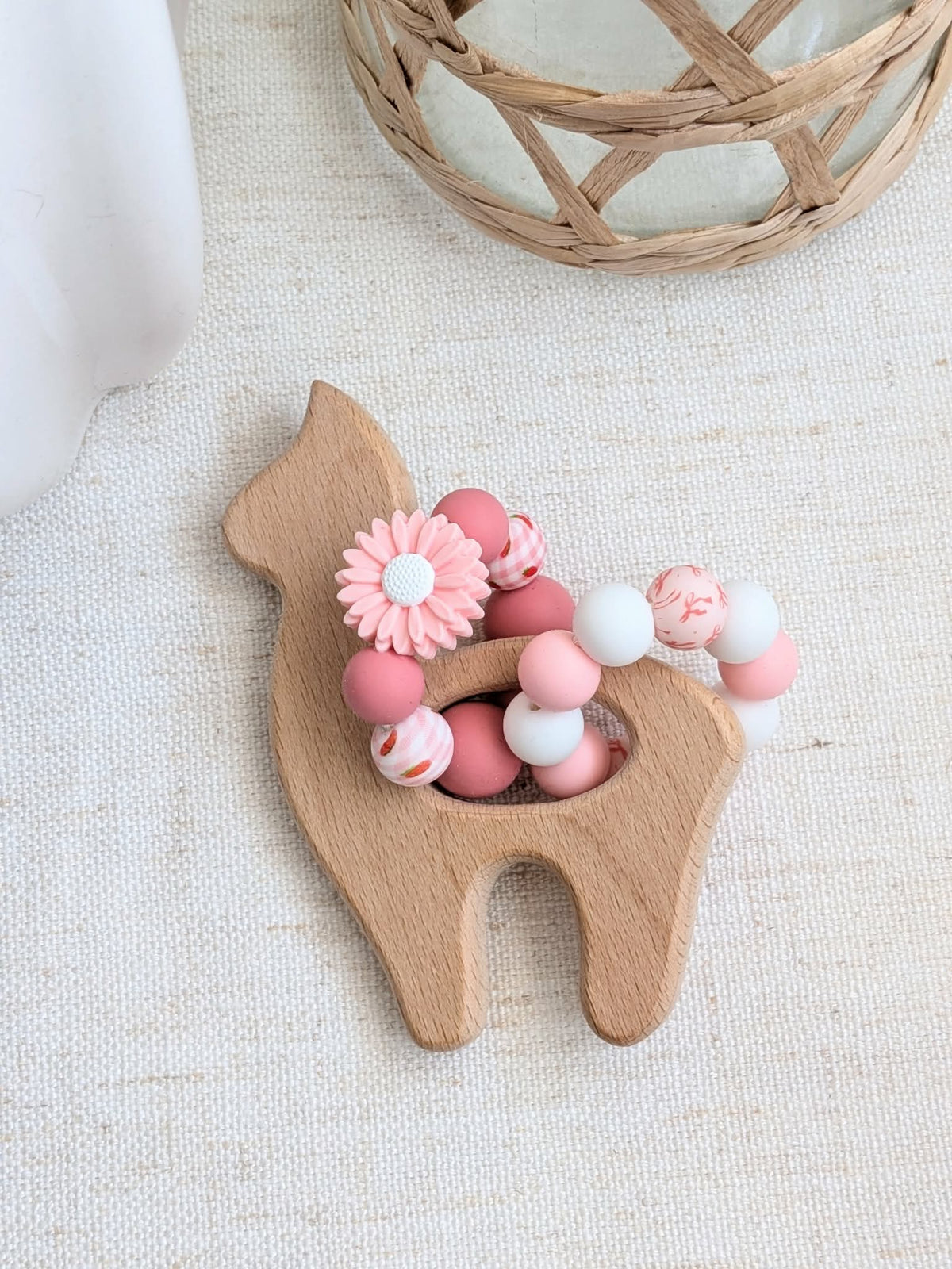 Jouet de dentition Lama rose bonbon