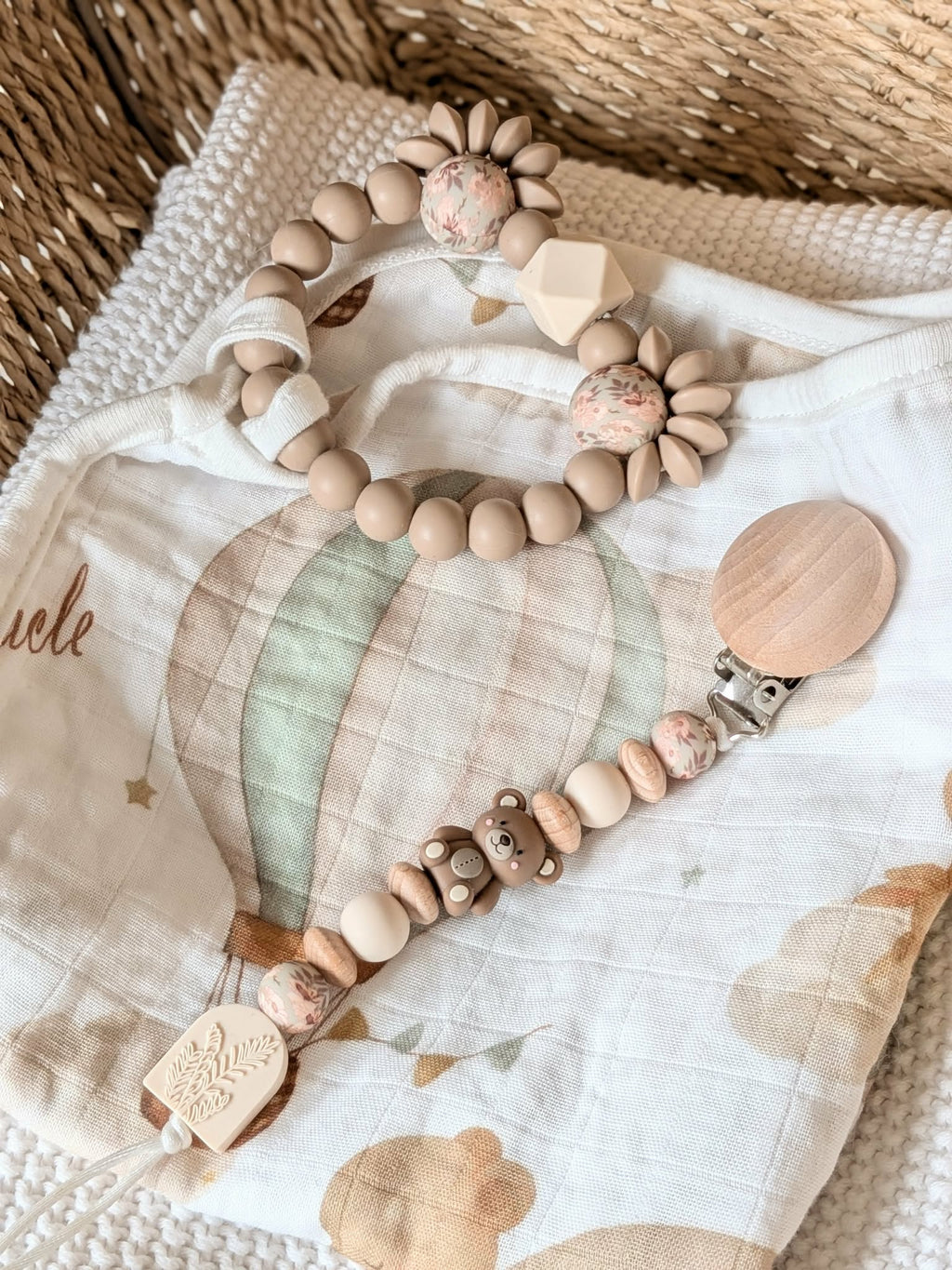 Ensemble ourson/fleuris doux